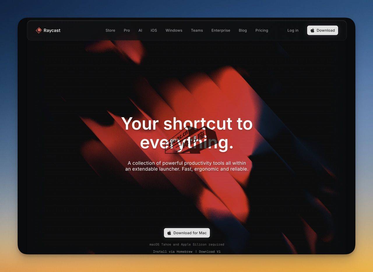 Raycast 官网首页：Your shortcut to everything
