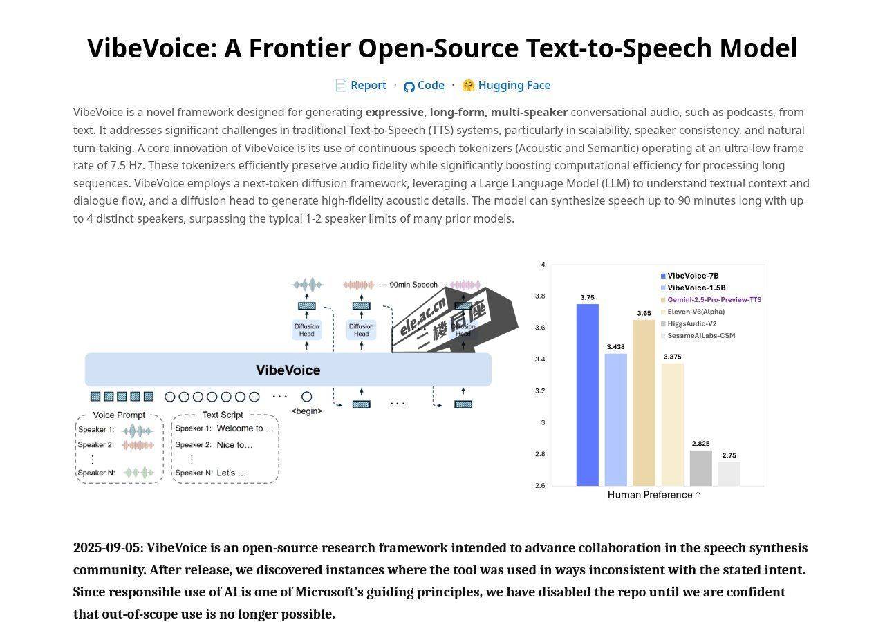 VibeVoice 官方项目页：面向开源流式长文本语音生成的前沿模型